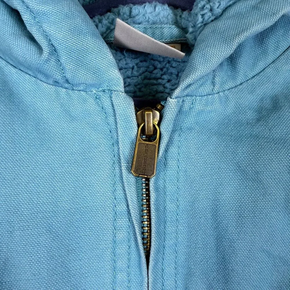 Carhartt Kids Full Zip Hooded Jacket Size XXS 4-5 Aqua Blue Sherpa Lined Teal